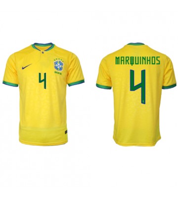 Lacne Muži Futbalové dres Brazília Marquinhos #4 MS 2022 Krátky Rukáv - Domáci